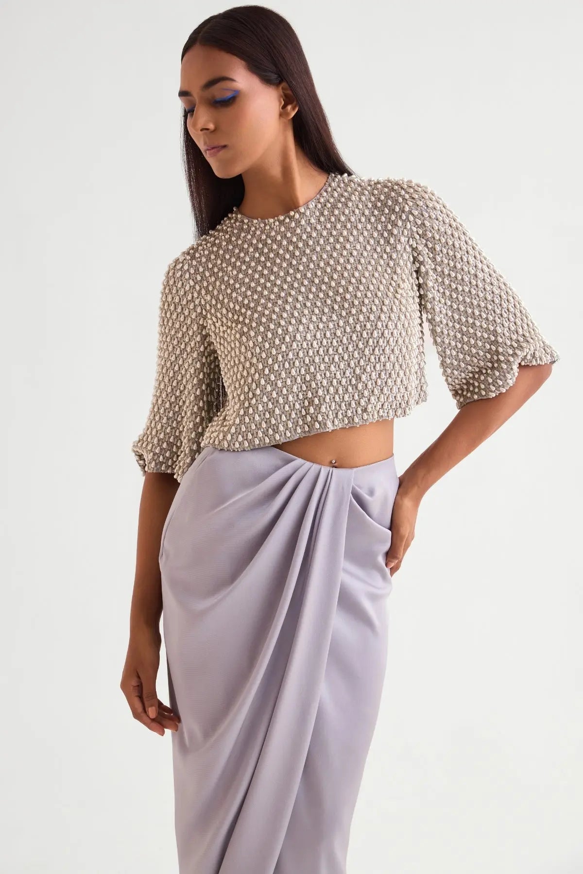 Pearl Drops Crop Top With Draped Skirt Namrata Joshipura Online