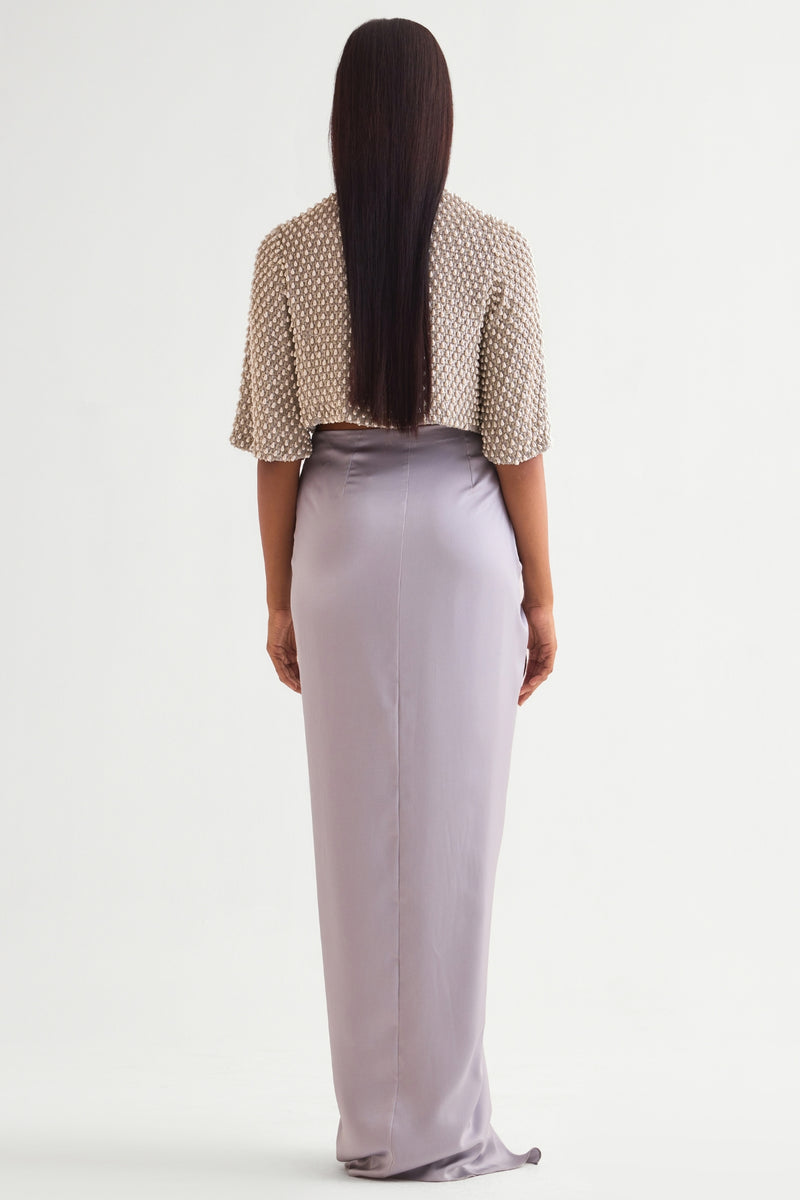 Pearl Drops Crop Top With Draped Skirt