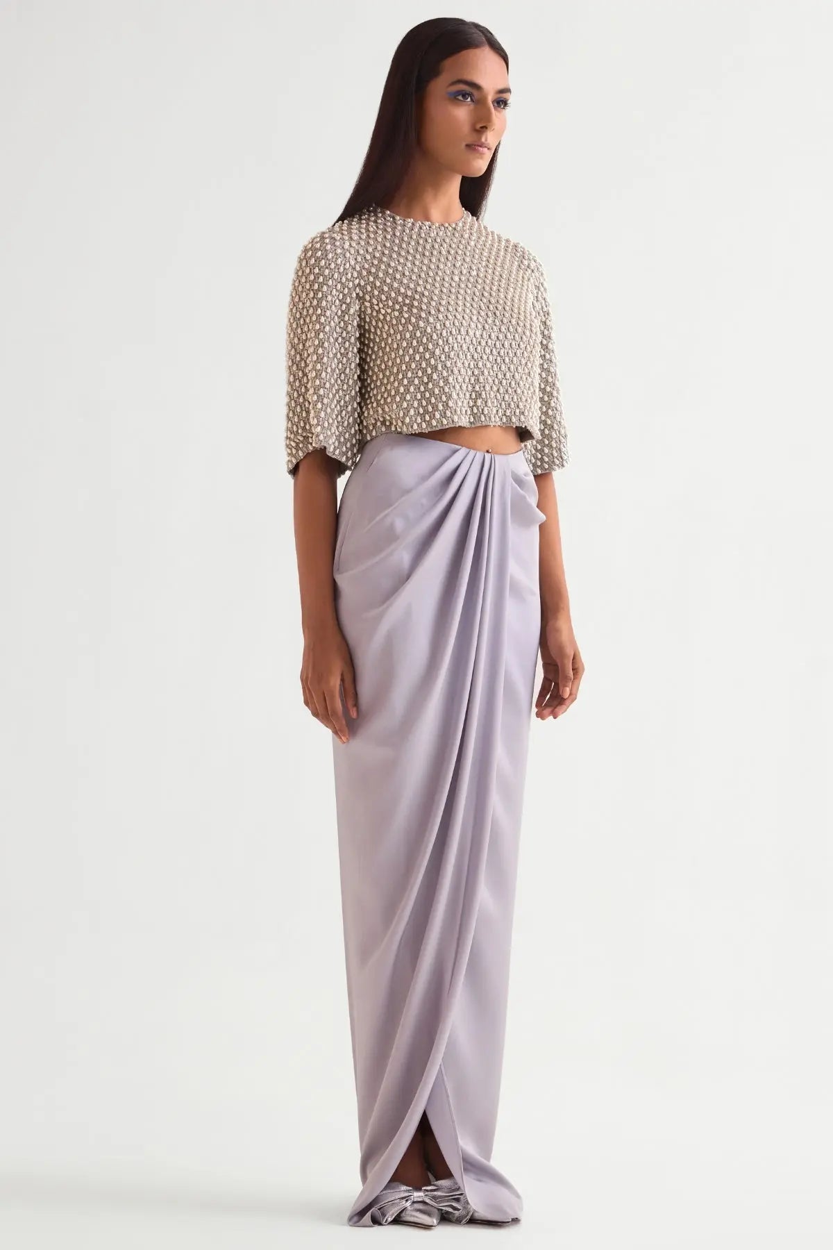 Pearl Drops Crop Top With Draped Skirt Namrata Joshipura Online