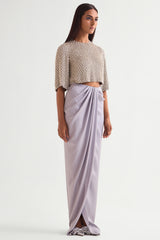 Pearl Drops Crop Top With Draped Skirt