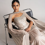 CRYSTAL MAZE CORSET WITH CAPE AND DRAPED SKIRT