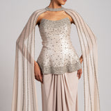 CRYSTAL MAZE CORSET WITH CAPE AND DRAPED SKIRT