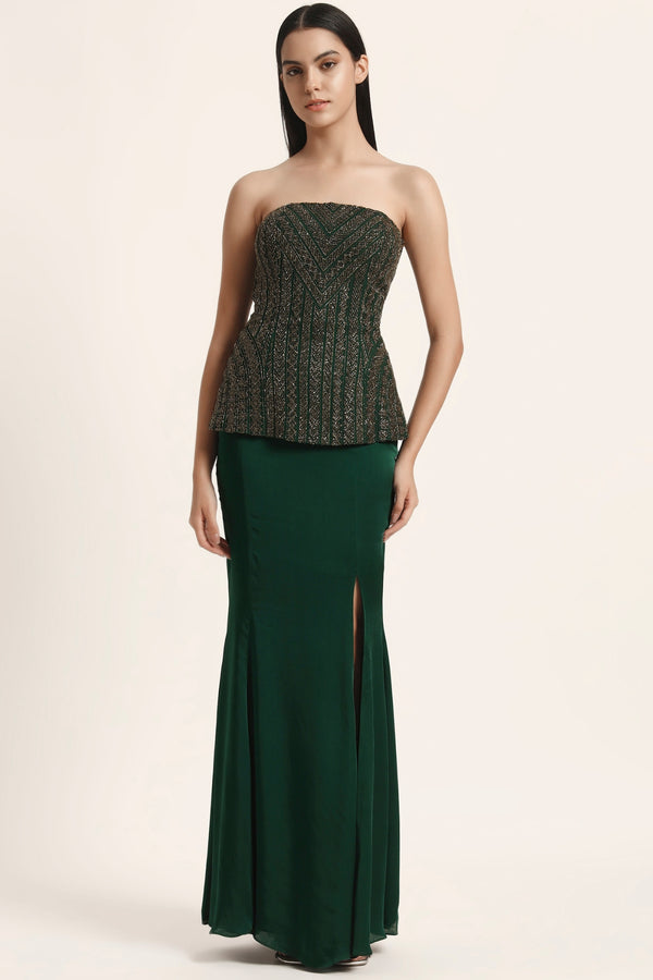 Track Line Corset With Slit Skirt