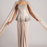 CRYSTAL MAZE CORSET WITH CAPE AND DRAPED SKIRT