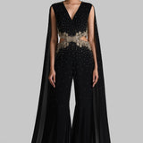 GOLD GILT JUMPSUIT WITH CAPE SLEEVES