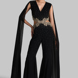 GOLD GILT JUMPSUIT WITH CAPE SLEEVES