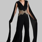 GOLD GILT JUMPSUIT WITH CAPE SLEEVES