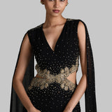 GOLD GILT JUMPSUIT WITH CAPE SLEEVES