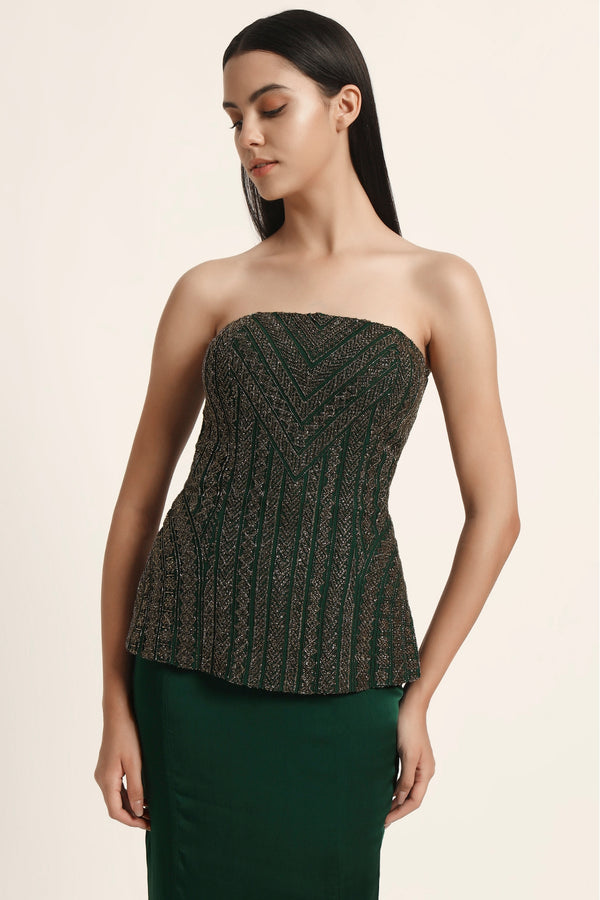 Track Line Corset With Slit Skirt