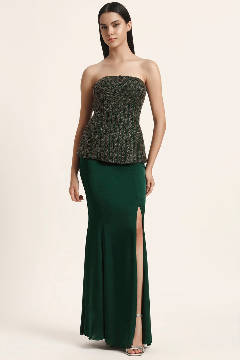 Track Line Corset With Slit Skirt