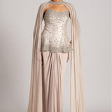 CRYSTAL MAZE CORSET WITH CAPE AND DRAPED SKIRT