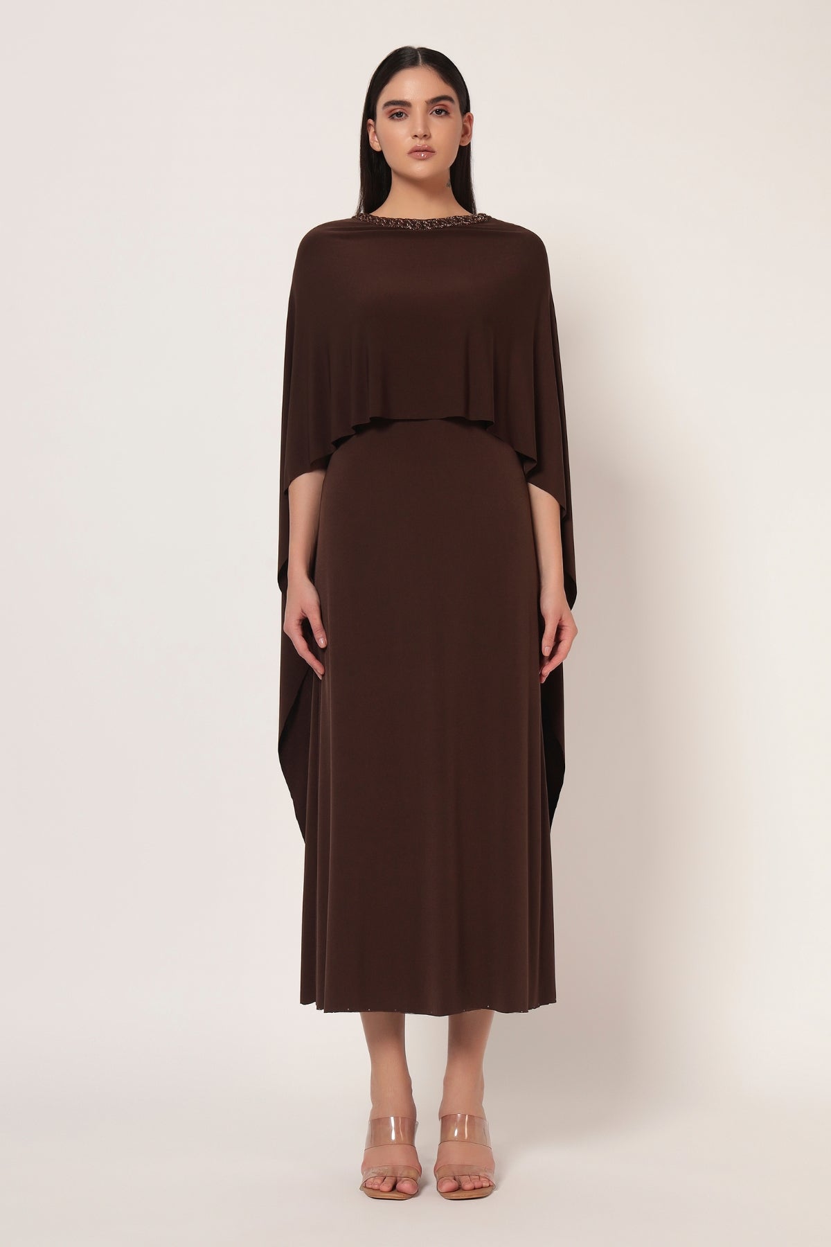 FRONT DRAPE NECK EMBROIDERED DRESS Namrata Joshipura Online