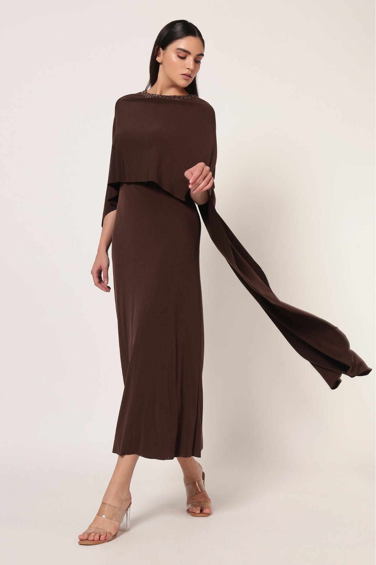 FRONT DRAPE NECK EMBROIDERED DRESS Namrata Joshipura Online