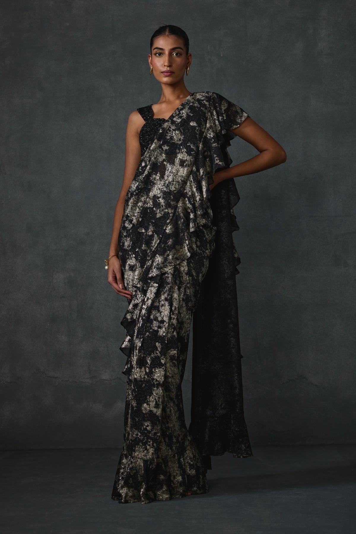 Paillette Foiled Draped Saree Namrata Joshipura Online