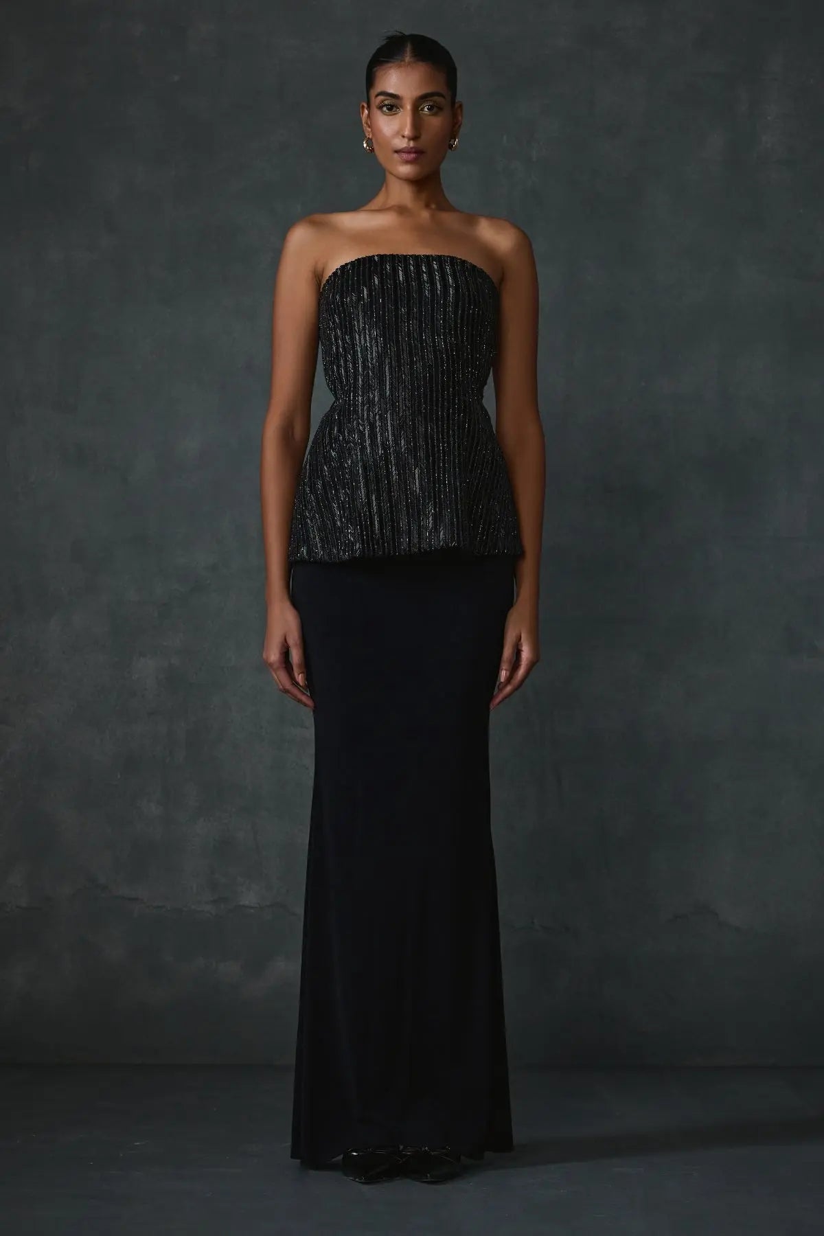 Glissara Off-shoulder Devil Peplum Top With Skirt Set Namrata Joshipura Online