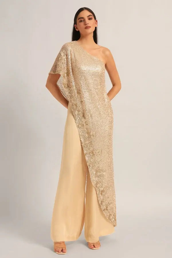 AMARA ONE SHOULDER MESH JUMPSUIT Namrata Joshipura Online