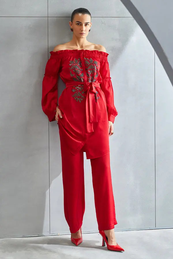 River Leaf Off Shoulder Co-ord Set Namrata Joshipura