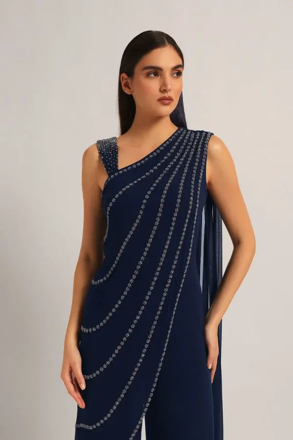 Silver Dust Front Drape Jumpsuit Namrata Joshipura Online