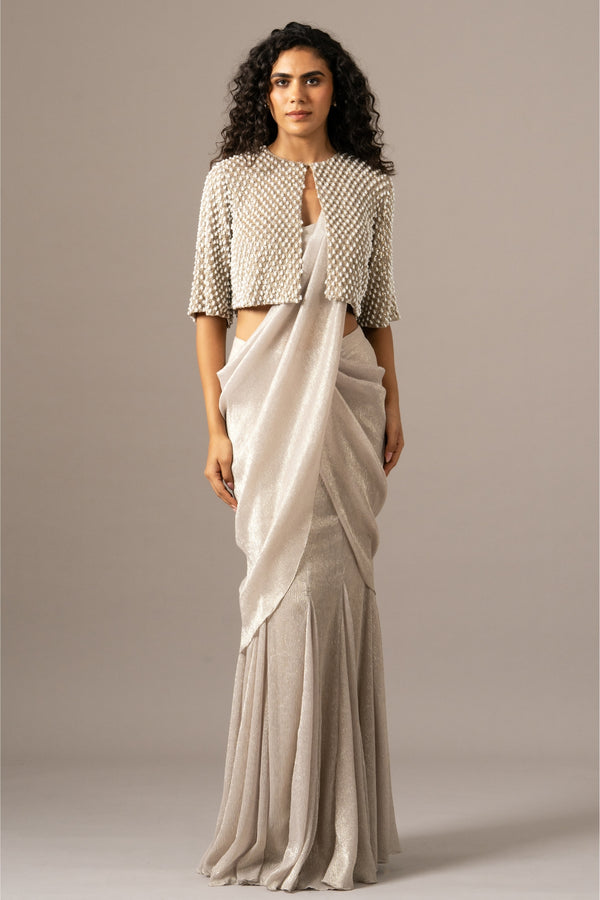 Pearl Drop Jacket With Mermaid Drape