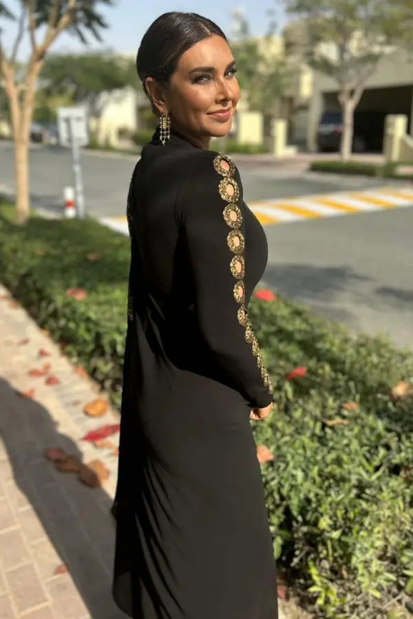 Lisa Ray in Katniss Shimmer Drape Saree Namrata Joshipura Online (Celebrity Muses)