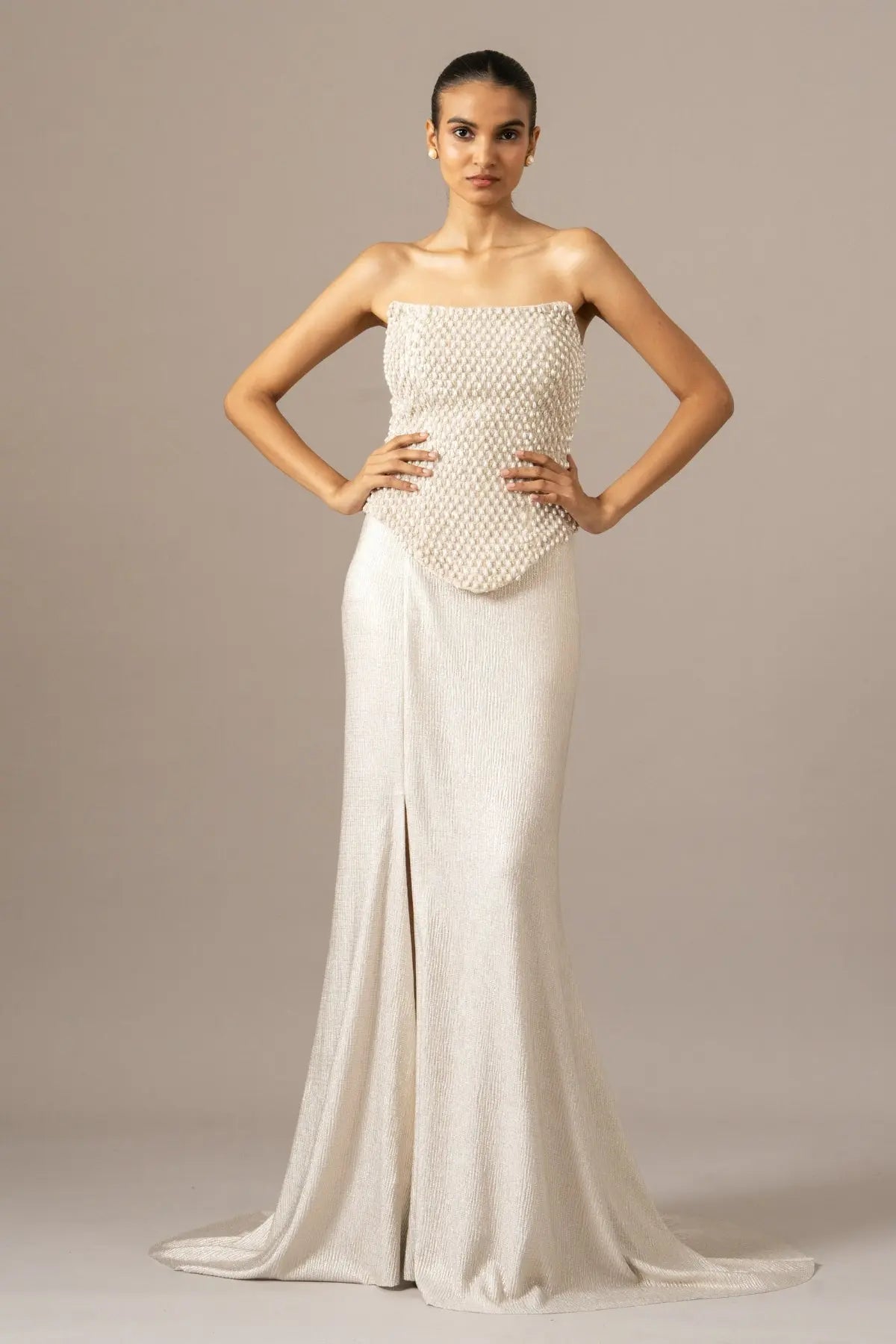 Pearl Drops Corset With Trail Skirt Set Namrata Joshipura Online