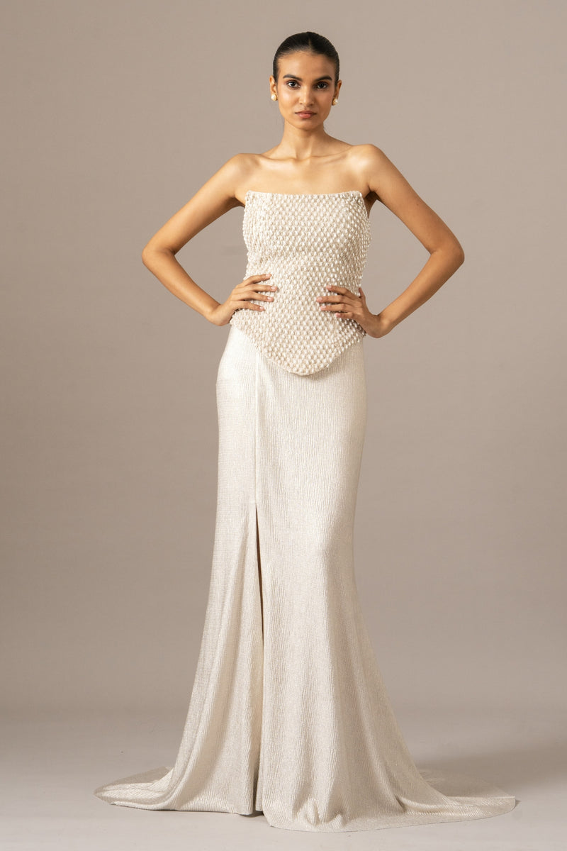 Pearl Drops Corset With Trail Skirt Set