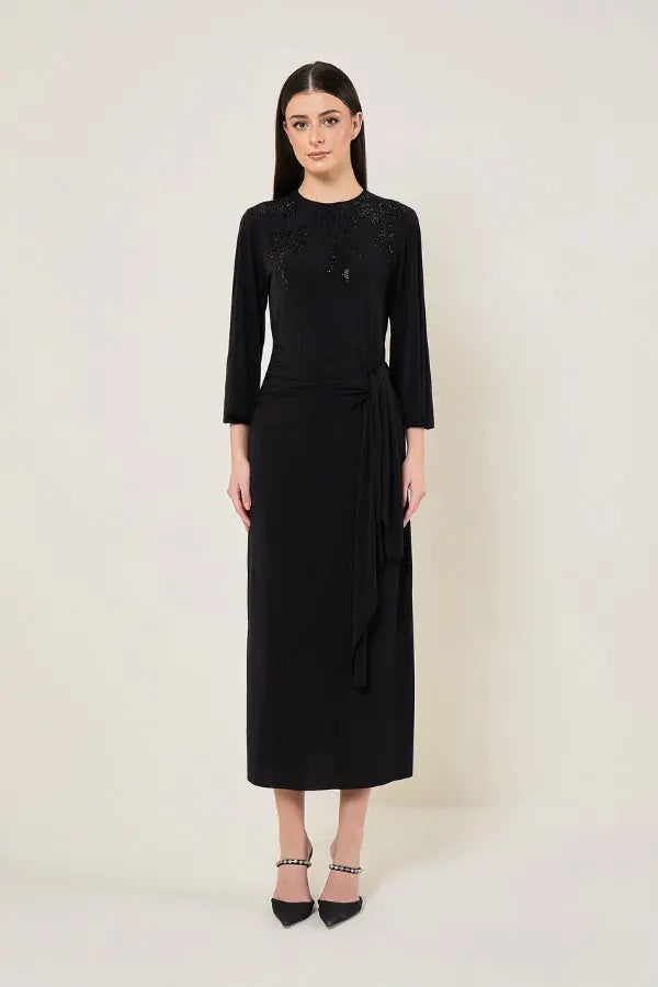 MIDNIGHT BLOOM WAIST TIE DRAPE DRESS Namrata Joshipura Online