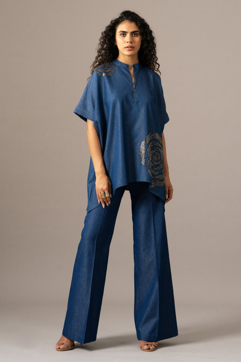 Rosette Zipper Handkerchief Tunic