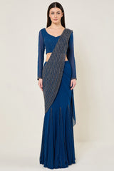 Trackline Saree With Emrmaid Drape