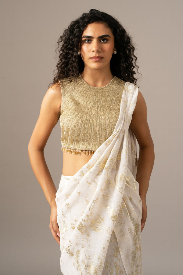Chevron Dust Blouse With Mermaid Drape Saree