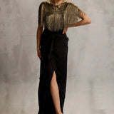 Akari Gold Fringe Wrap with Drape Skirt Namrata Joshipura