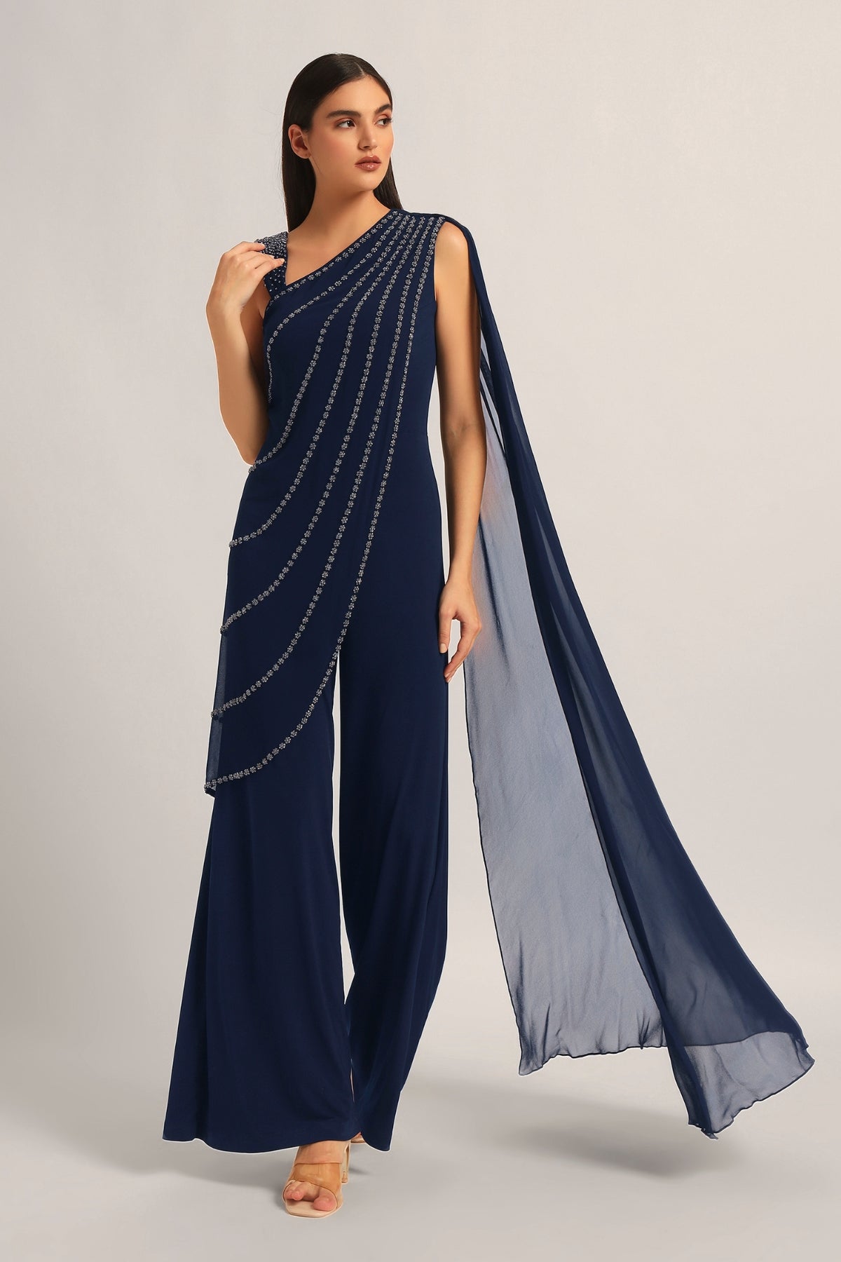Silver Dust Front Drape Jumpsuit Namrata Joshipura Online