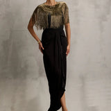 Akari Gold Fringe Wrap with Drape Skirt Namrata Joshipura