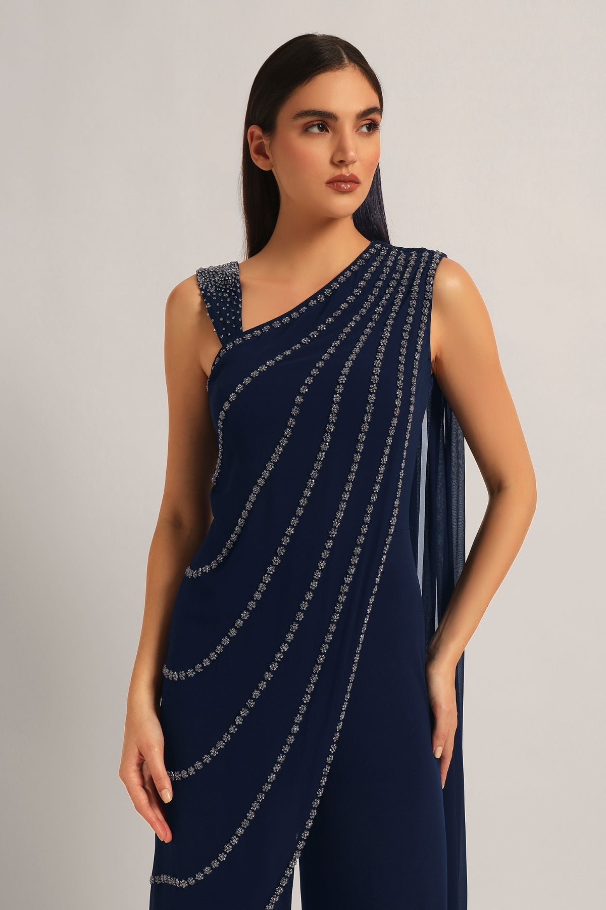 Silver Dust Front Drape Jumpsuit Namrata Joshipura Online