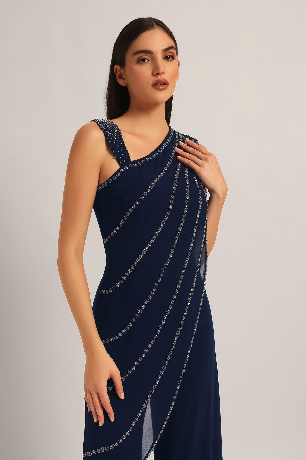 Silver Dust Front Drape Jumpsuit Namrata Joshipura Online