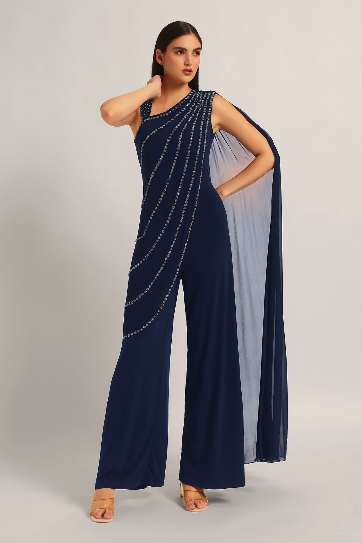 Silver Dust Front Drape Jumpsuit Namrata Joshipura Online