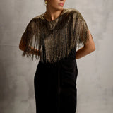 Akari Gold Fringe Wrap with Drape Skirt Namrata Joshipura