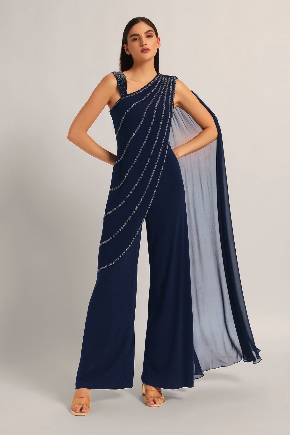 Silver Dust Front Drape Jumpsuit Namrata Joshipura Online