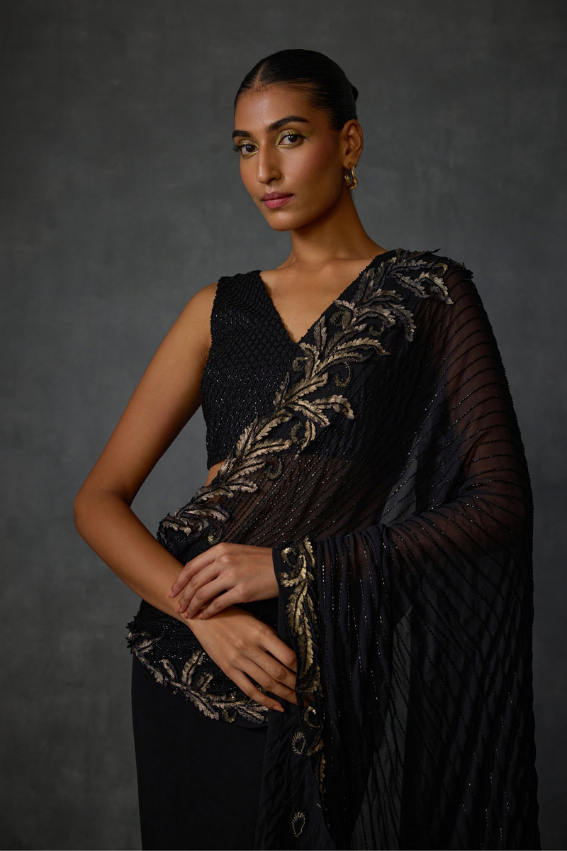 Autumn Fern Godet Draped Saree