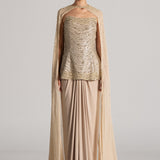 CRYSTAL WAVE CORSET WITH CAPE AND DRAPED SKIRT