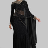 GOLD GILT BLOUSE WITH GODET DRAPED SAREE