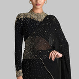 GOLD GILT BLOUSE WITH GODET DRAPED SAREE
