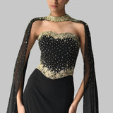 GOLD GILT CORSET WITH SKIRT AND CAPE