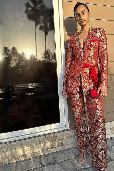 HASLEEN KAUR IN NJ BROCADE PANT SUIT Namrata Joshipura Online (Celebrity Muses)