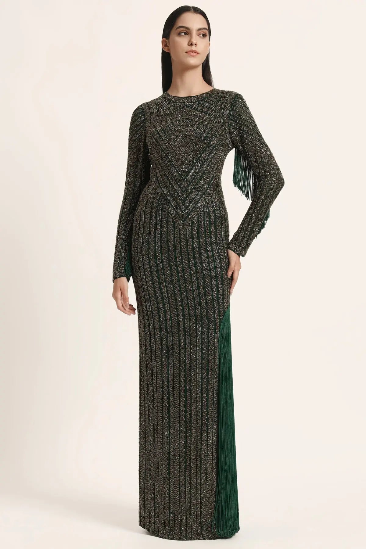 Track Line Embroidered Gown With Slit And Fringe Namrata Joshipura Online