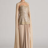 CRYSTAL WAVE CORSET WITH CAPE AND DRAPED SKIRT