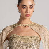 CRYSTAL WAVE CORSET WITH CAPE AND DRAPED SKIRT