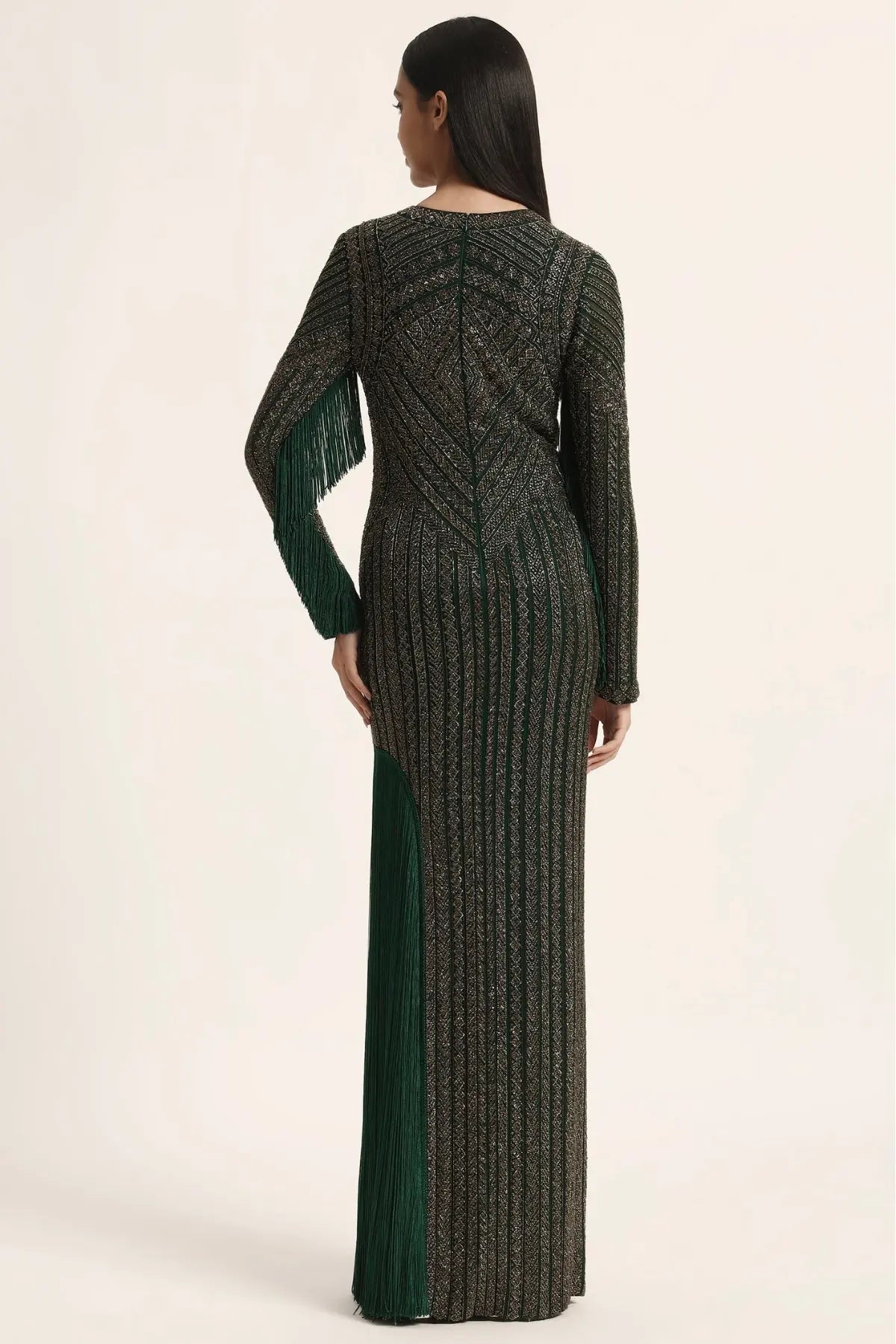 Track Line Embroidered Gown With Slit And Fringe Namrata Joshipura Online