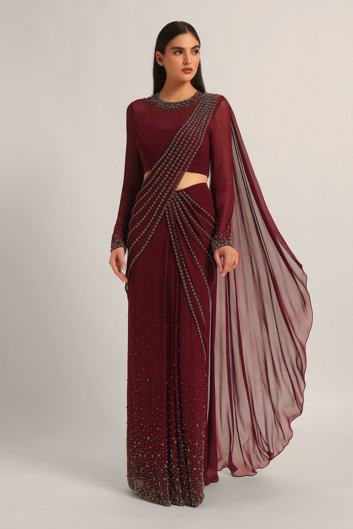 SILVER DUST EMBELISHED DRAPE SAREE Namrata Joshipura Online