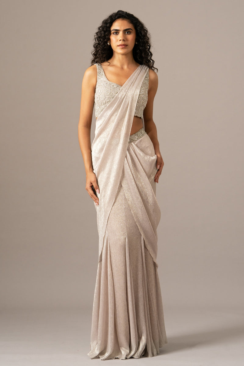 Iris Crusted Blouse With Mermaid Drape Saree